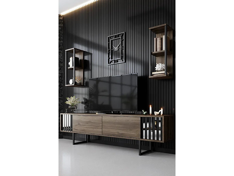 Meuble TV en bois "Chrome Line" - 180 x 30 x 48 cm - NoyerNoir