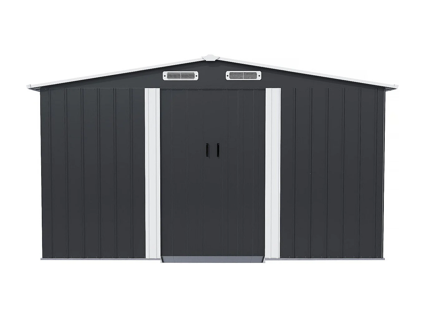 Cobertizo de jardín metálico gris Boston 13,18 m² con puerta corredera y ventilación