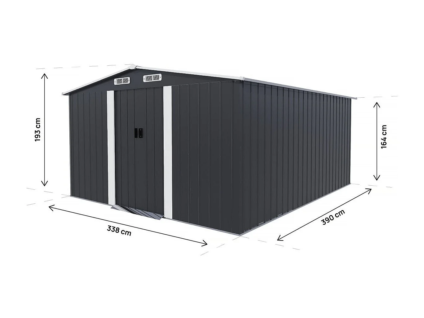 Casetta da giardino in metallo con porta scorrevole "Boston" - 13 m² - Grigio