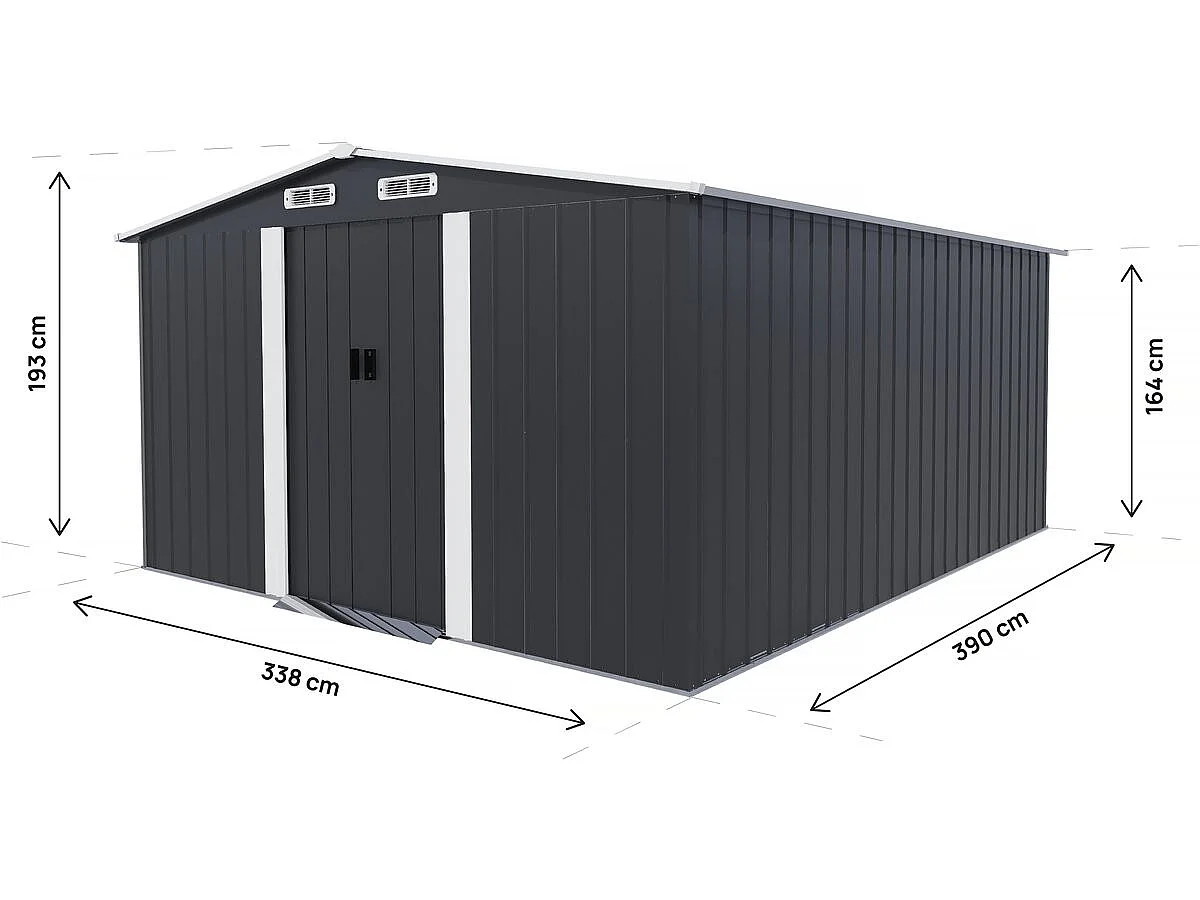 Metalen tuinhuis met schuifdeur "Boston" - 13 m² - Grijs