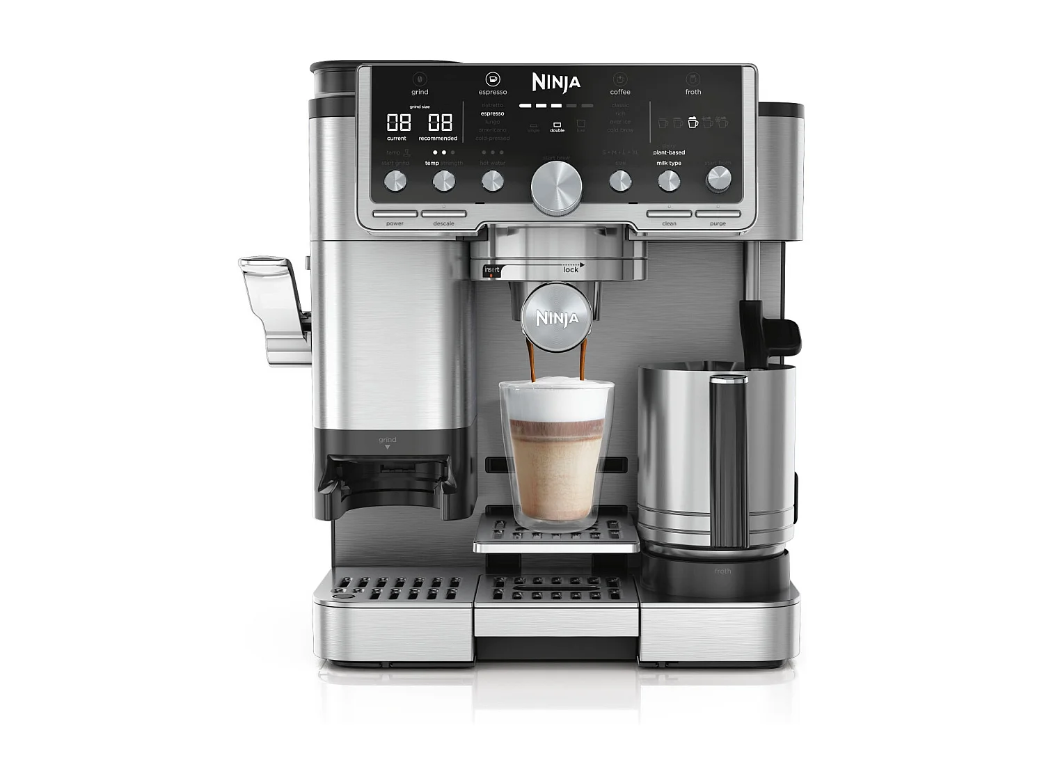 Máquina de espresso semi-automática Ninja ES701EU 1650W con molinillo integrado y depósito de 2L – Negro y acero inoxidable