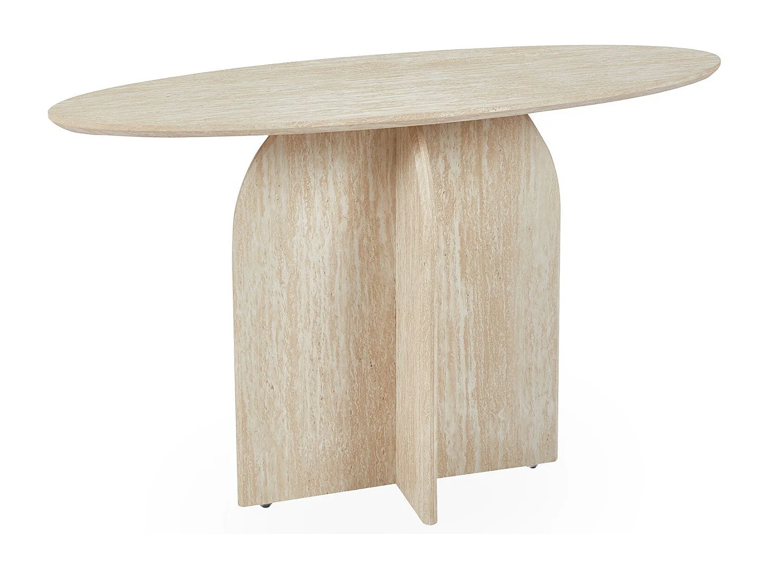 Console moderne ovale 120cm Calyptus Effet travertin Beige