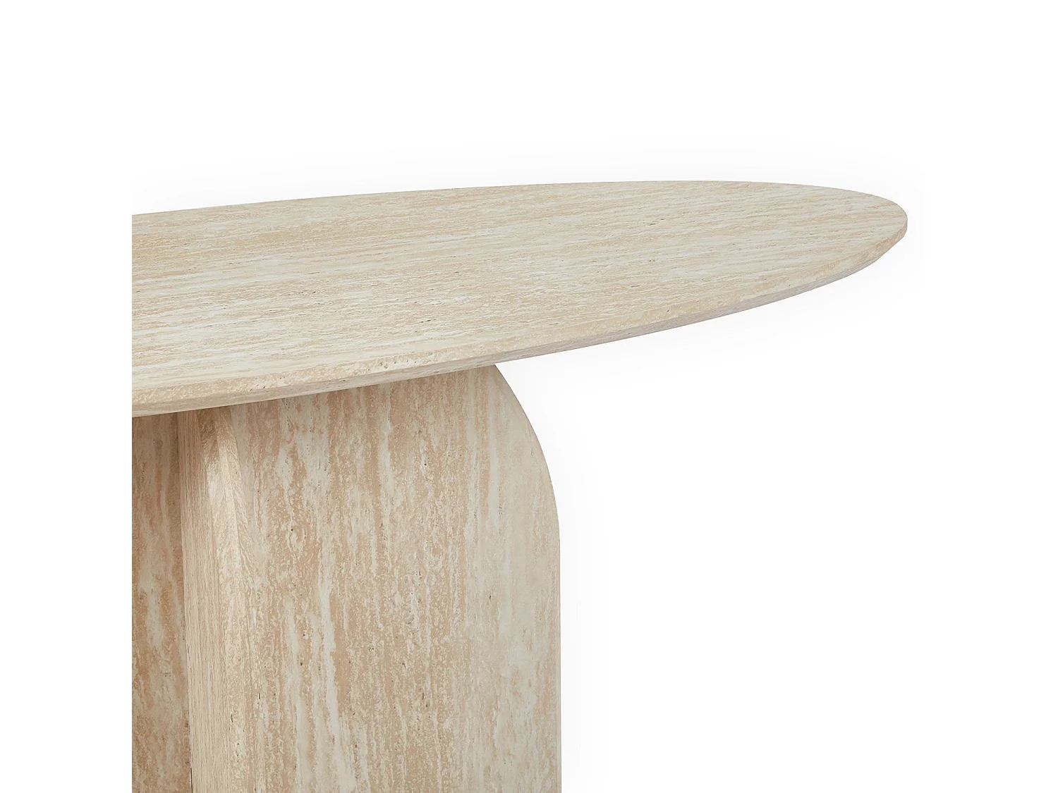 Console moderne ovale 120cm Calyptus Effet travertin Beige