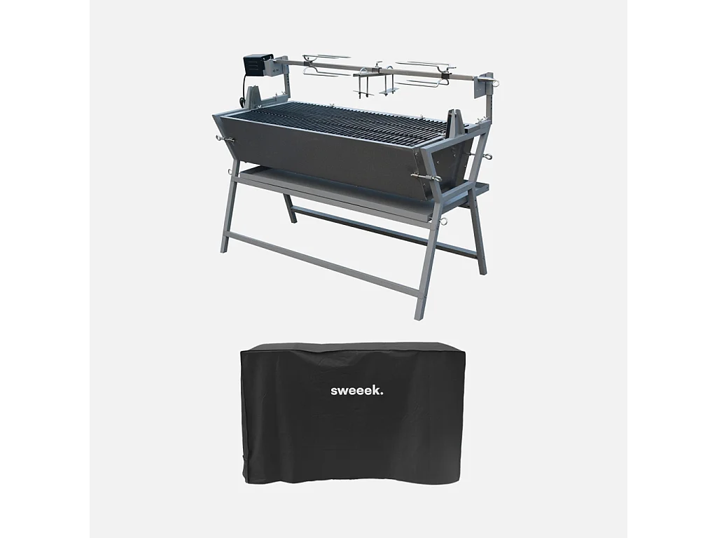 Asador de carbón motorizado inclinable de acero inoxidable con espetón