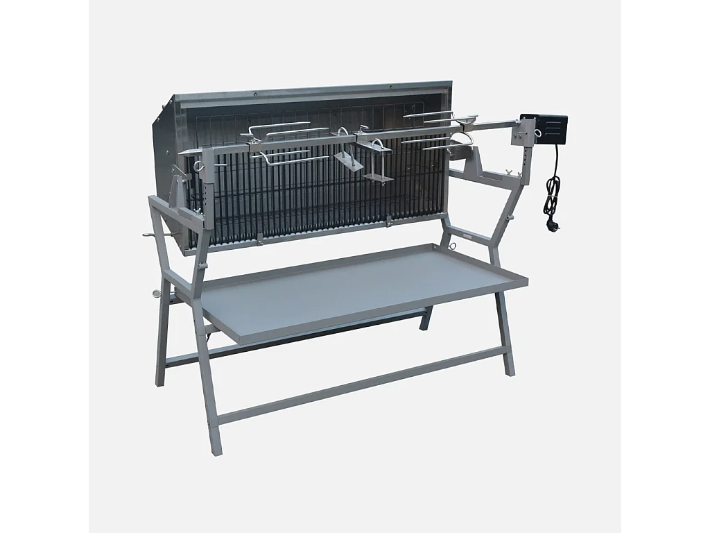 Asador de carbón motorizado inclinable de acero inoxidable con espetón