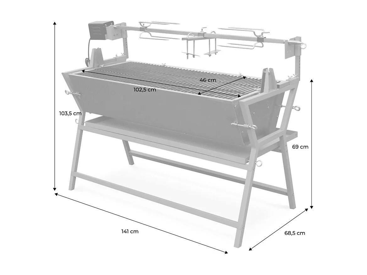 Asador de carbón motorizado inclinable de acero inoxidable con espetón