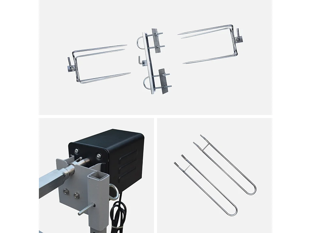 Rôtissoire charbon de bois motorisée inclinable en inox avec tournebroche avec housse