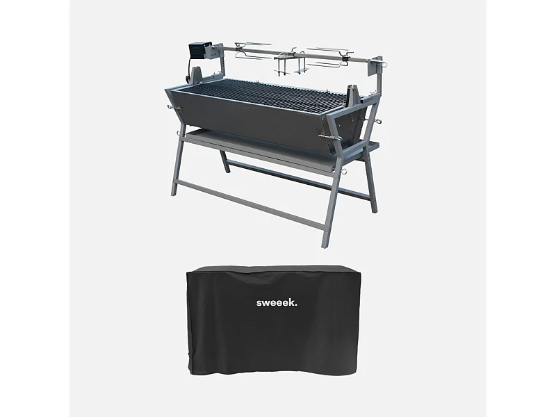 Asador de carbón motorizado inclinable de acero inoxidable con espetón