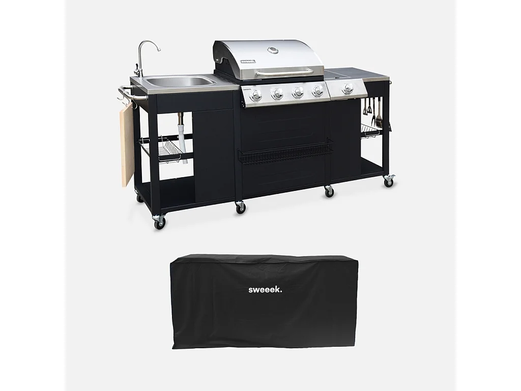 Barbacoa de gas con 4 quemadores + 1 fuego lateral, cocina exterior