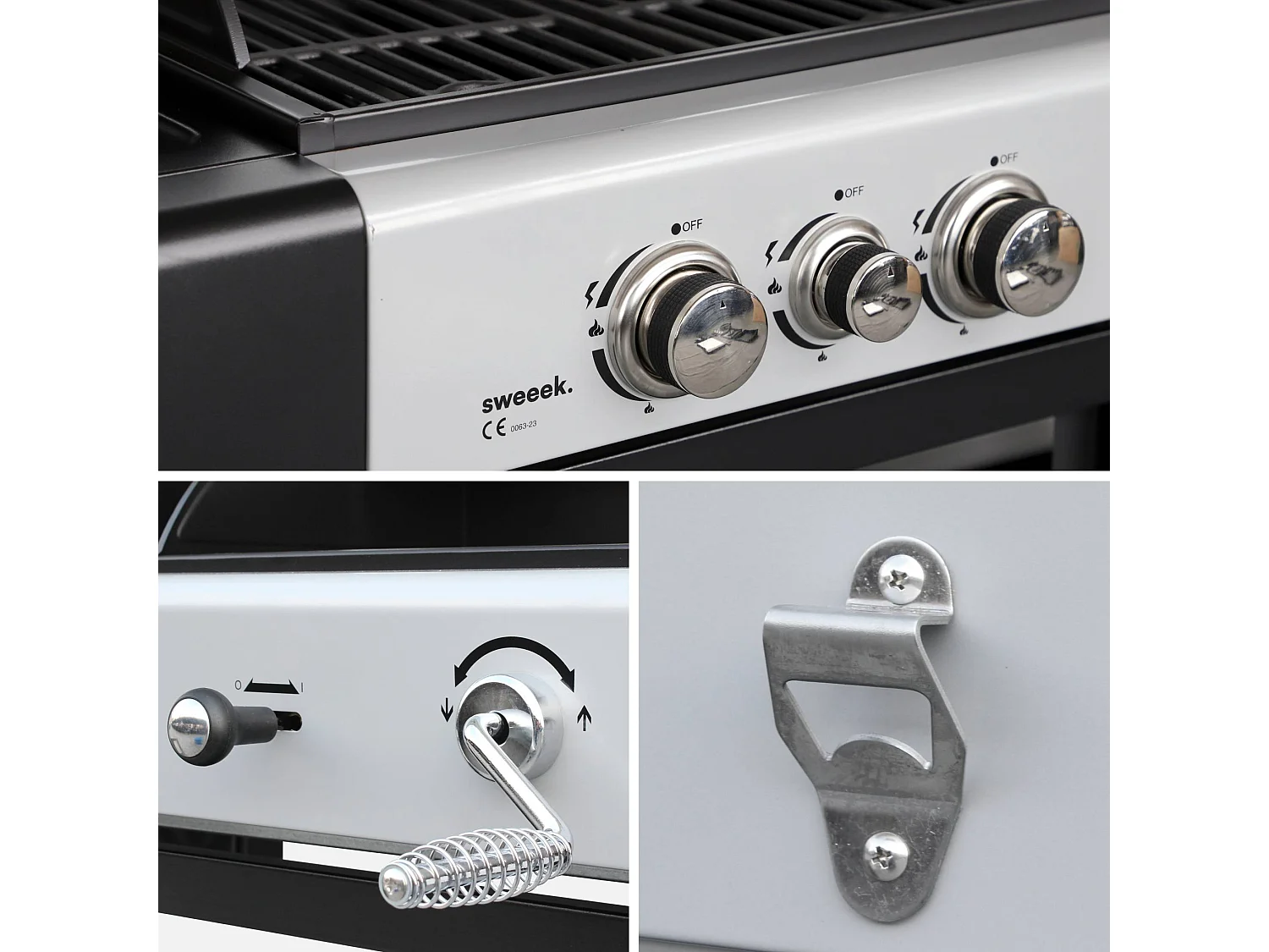 Barbecue 2 en 1 gaz et charbon. 3 brûleurs + 1 feu latéral. grill et fumoir avec tablettes et housse