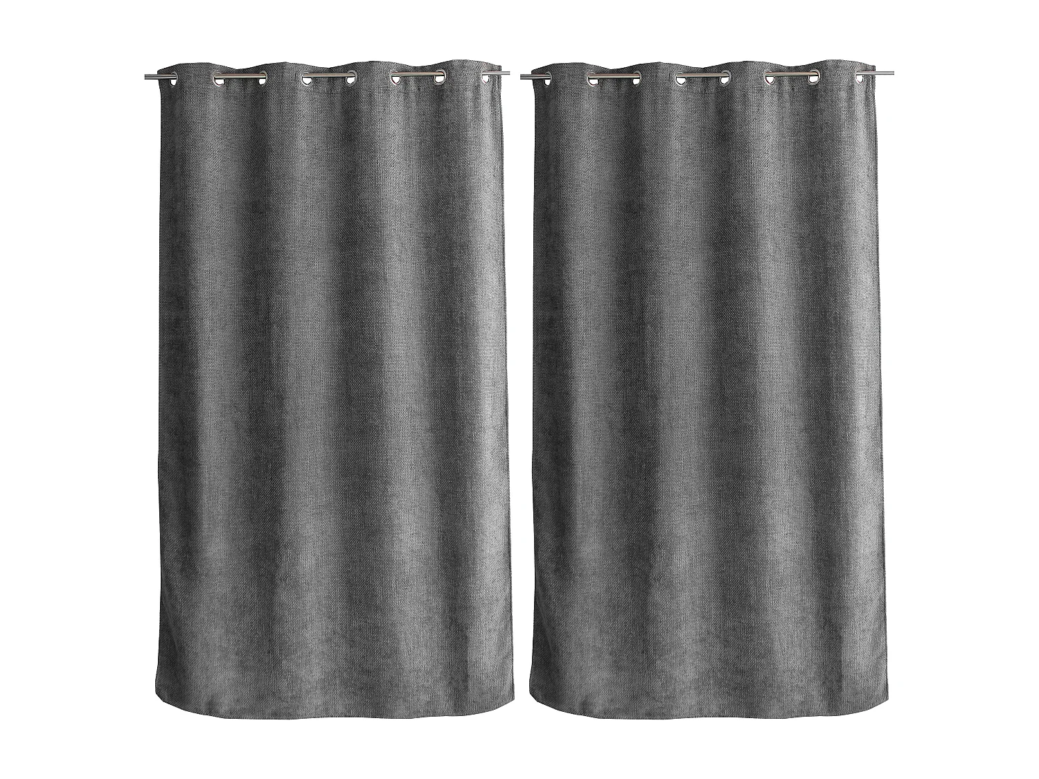 Lot de 2 Rideaux Velours Chenillé, à Œillets, Gris Foncé, 100% polyester, Collection Kamala
