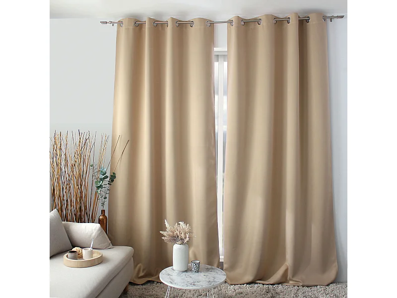 Rideau Anti-Feu Occultant avec Œillets, Beige Naturel,  Catégorie Ignifugé M1, Collection Flamme