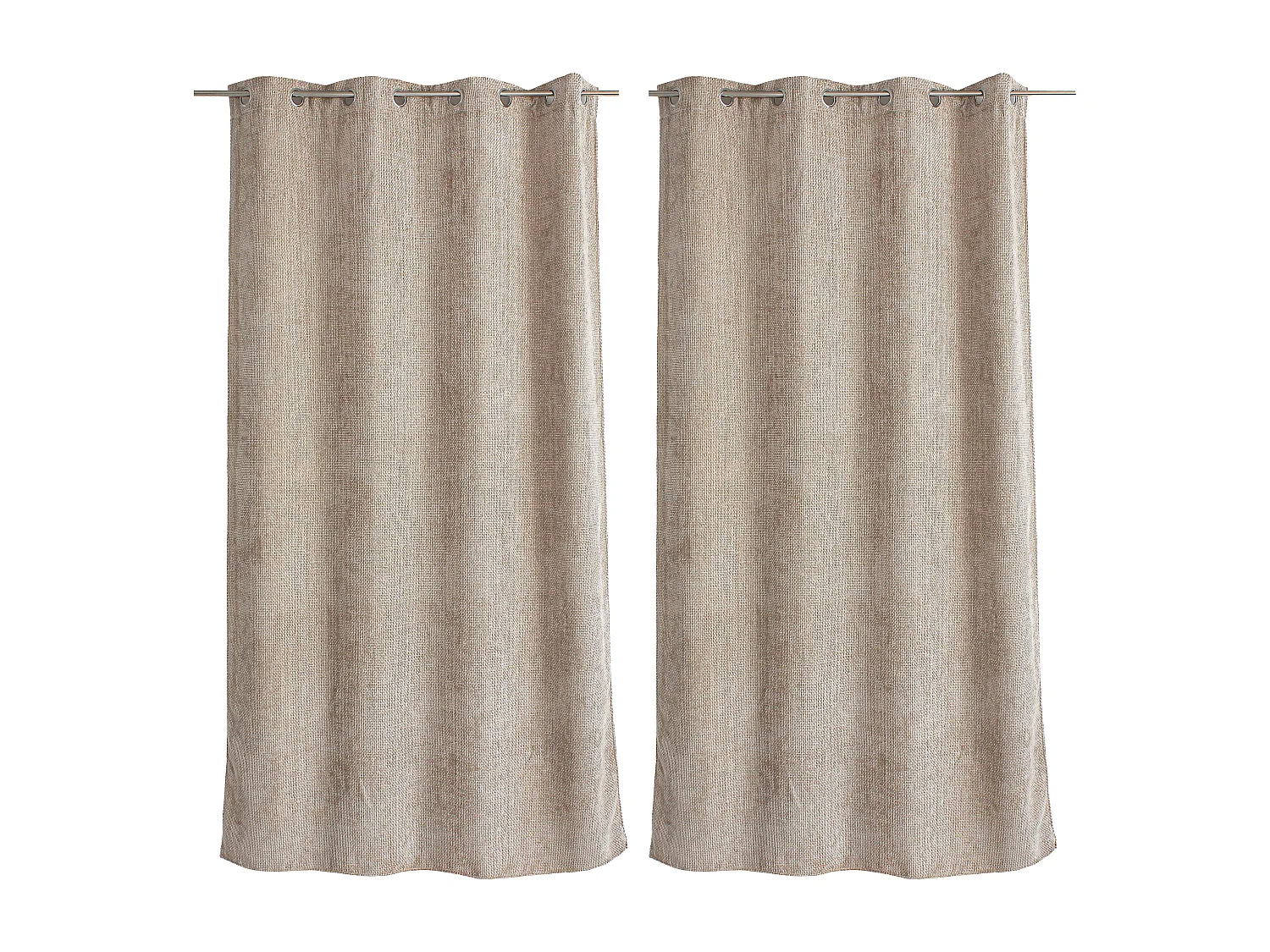 Lot de 2 Rideaux Velours Chenillé, à Œillets, Beige Naturel, 100% polyester, Collection Kamala