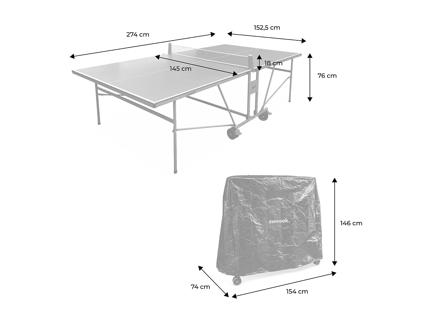 Mesa de ping pong para interior con 2 raquetas y 3 pelotas, 274cm +