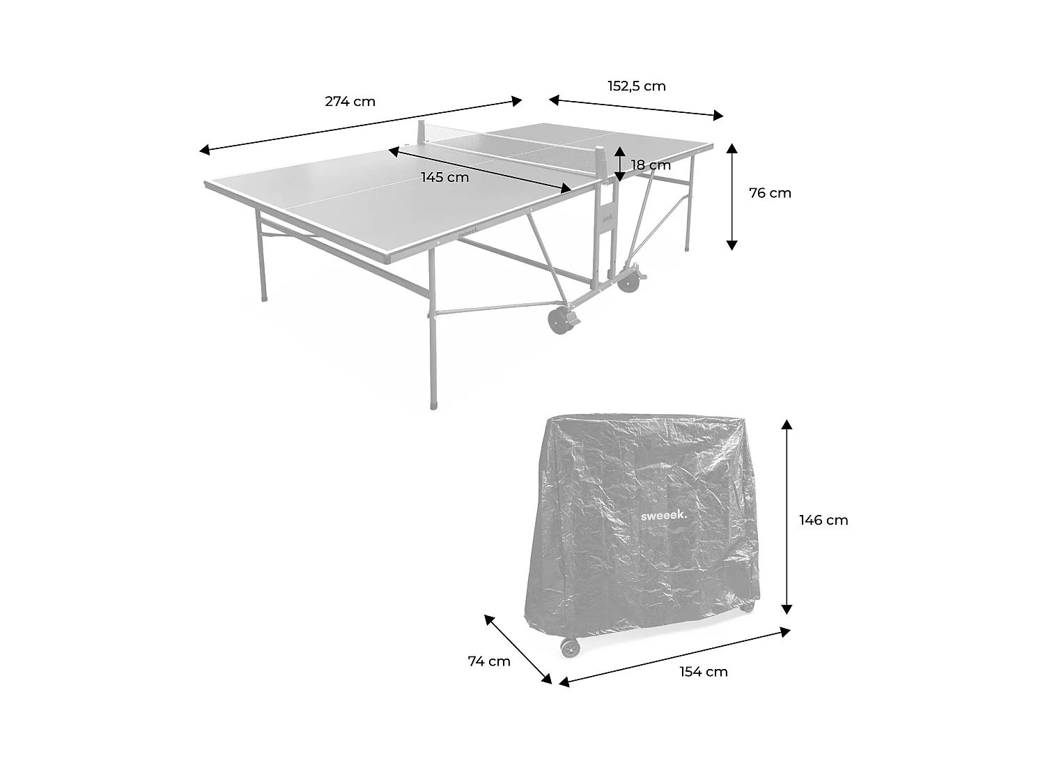 Mesa de ping pong para interior con 2 raquetas y 3 pelotas, 274cm +
