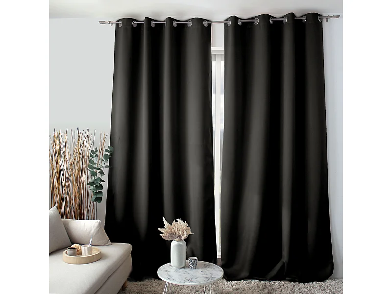 Rideau Anti-Feu Occultant avec Œillets, Noir,  Catégorie Ignifugé M1, Collection Flamme