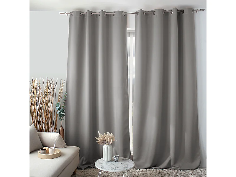 Rideau Anti-Feu Occultant avec Œillets, Gris Clair, Catégorie Ignifugé M1, Collection Flamme