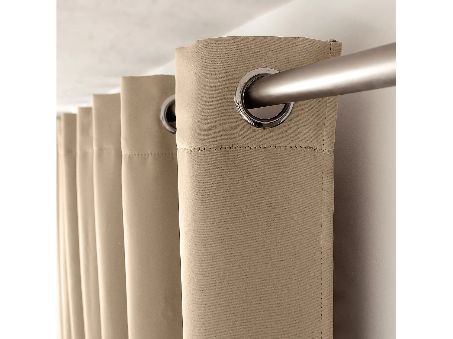 Lot de 2 rideaux Anti-Feu Occultant avec Œillets, Beige Naturel, 140x260cm, Catégorie Ignifugé M1, Collection Flamme