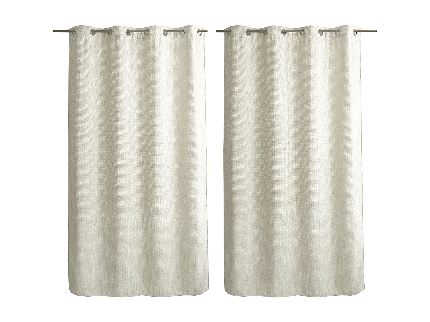 Lot de 2 Rideaux Velours Chenillé, à Œillets, Ecru, 100% polyester, Collection Kamala