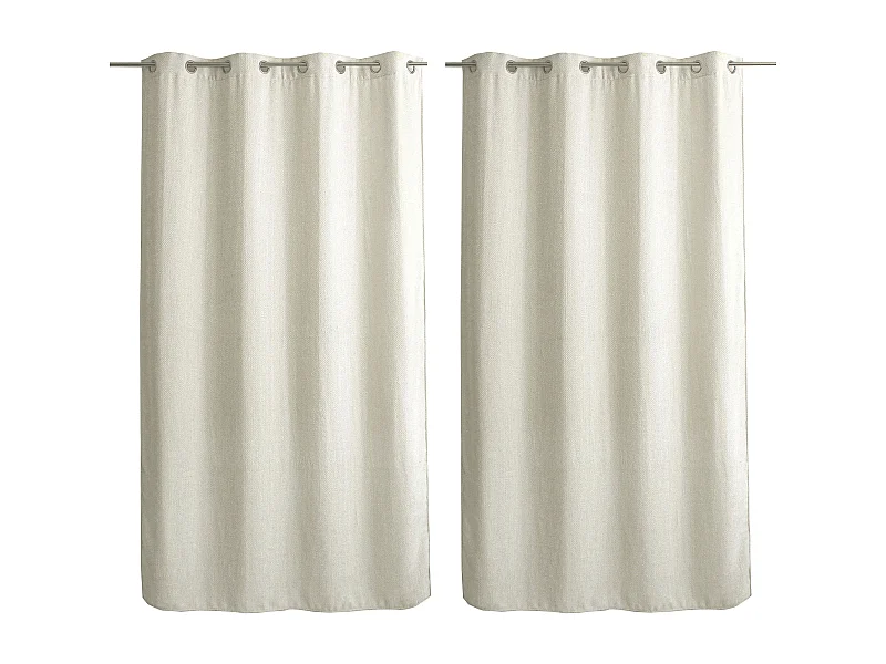 Lot de 2 Rideaux Velours Chenillé, à Œillets, Ecru, 100% polyester, Collection Kamala