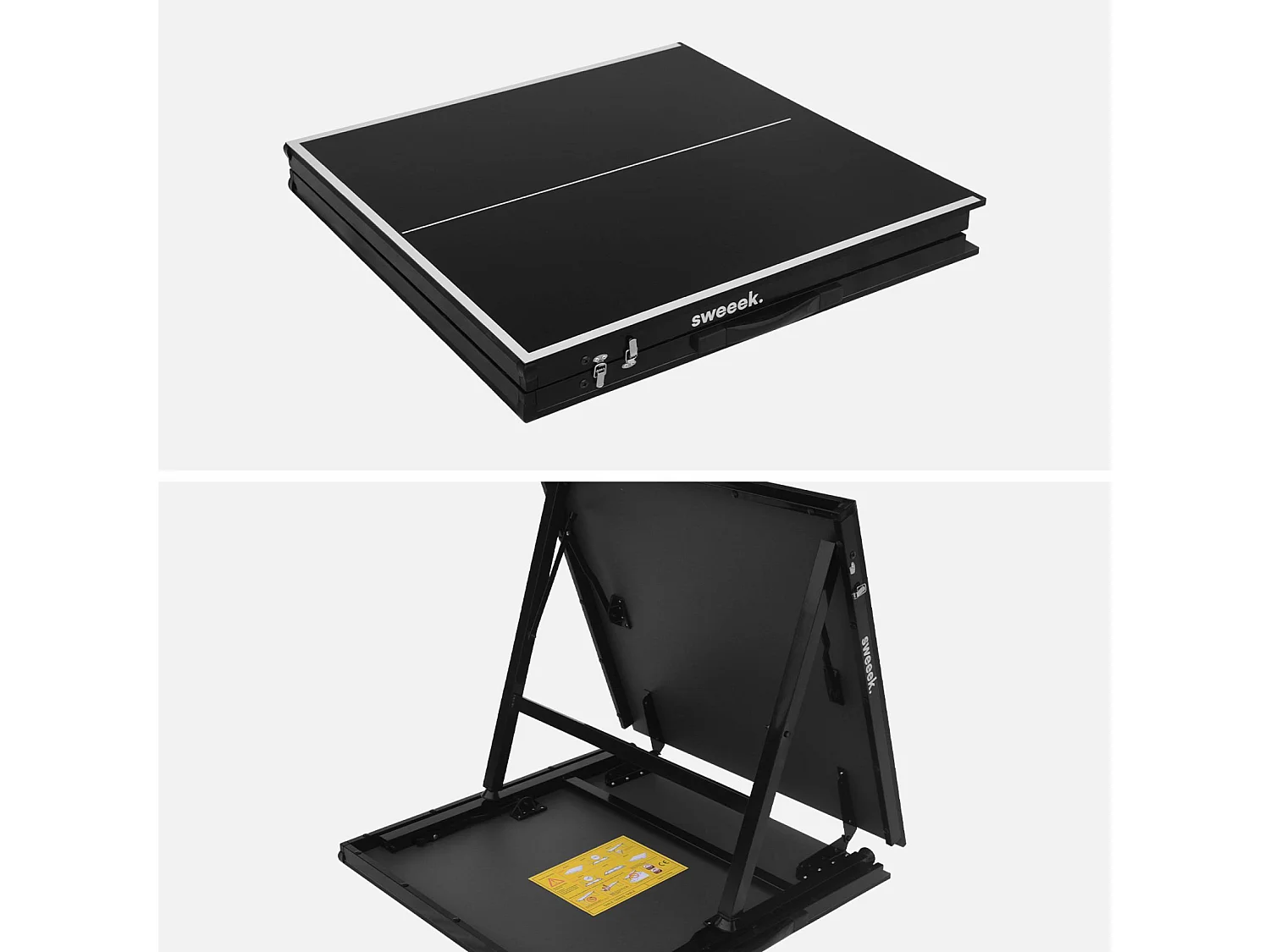 Mini table de ping pong 150x75cm - table pliable INDOOR noir. avec 4 raquettes et 6 balles