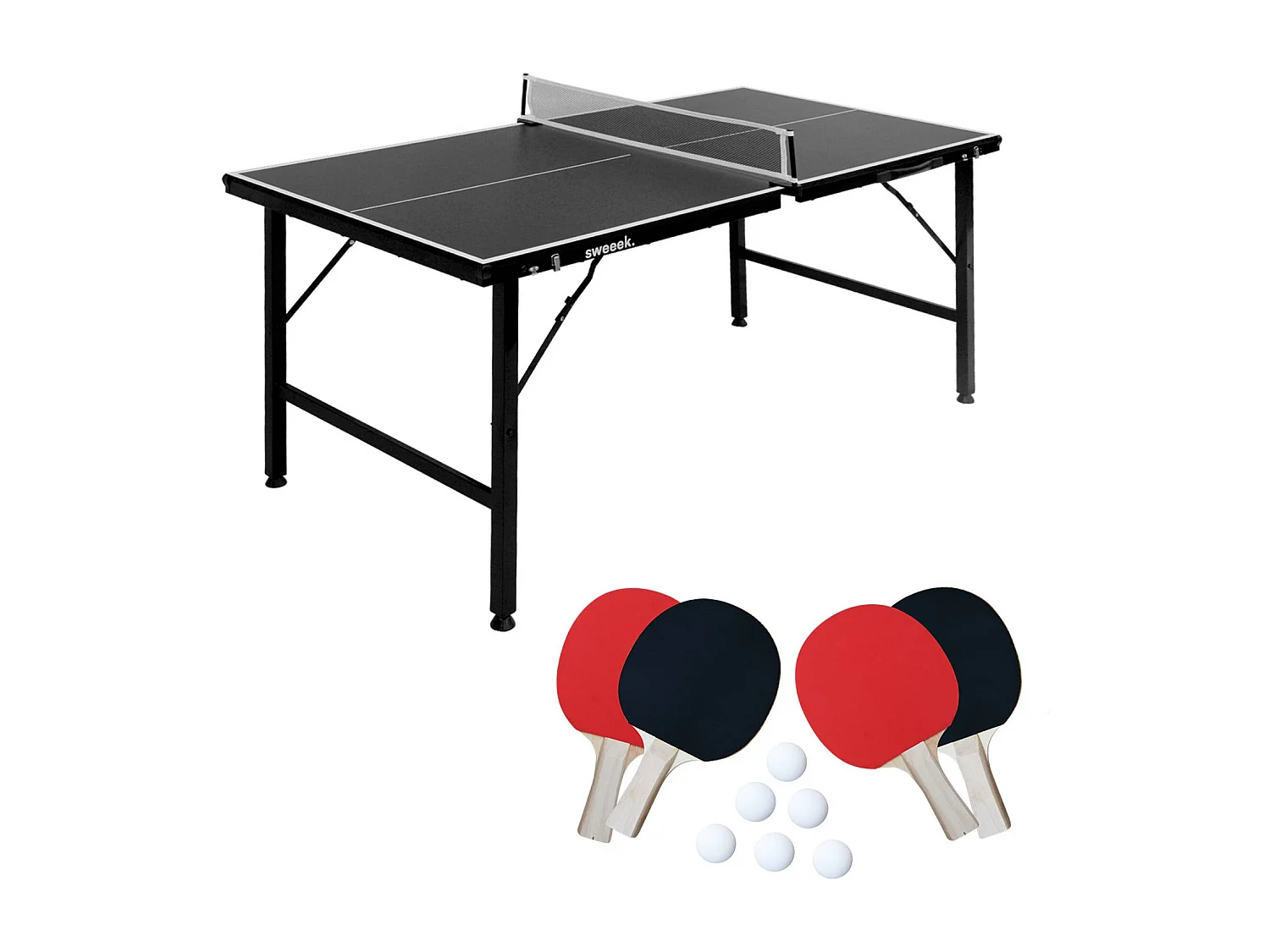 Mini mesa de ping pong interior plegable con 4 raquetas y 6 pelotas,