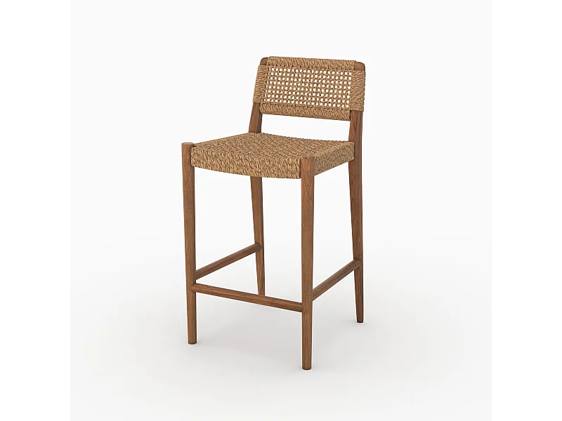 Chaise pour îlot central 65 cm en teck vernis et tissage synthétique - Yaba