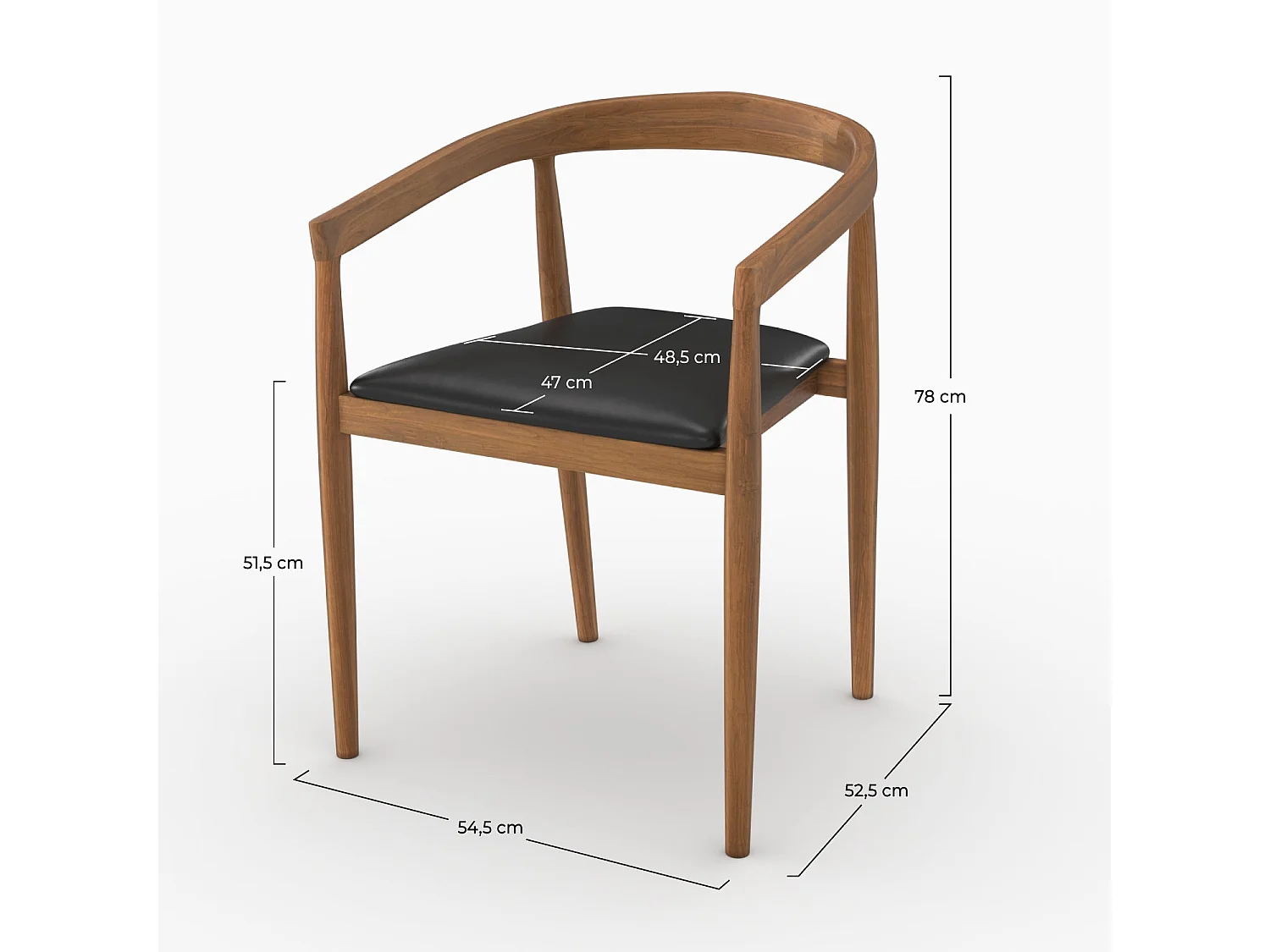 Set di 2 sedie in legno di teak verniciato e seduta in pelle nera - Bali