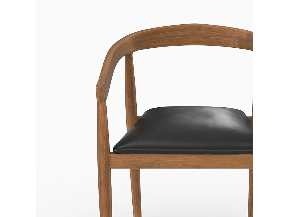 Set di 2 sedie in legno di teak verniciato e seduta in pelle nera - Bali