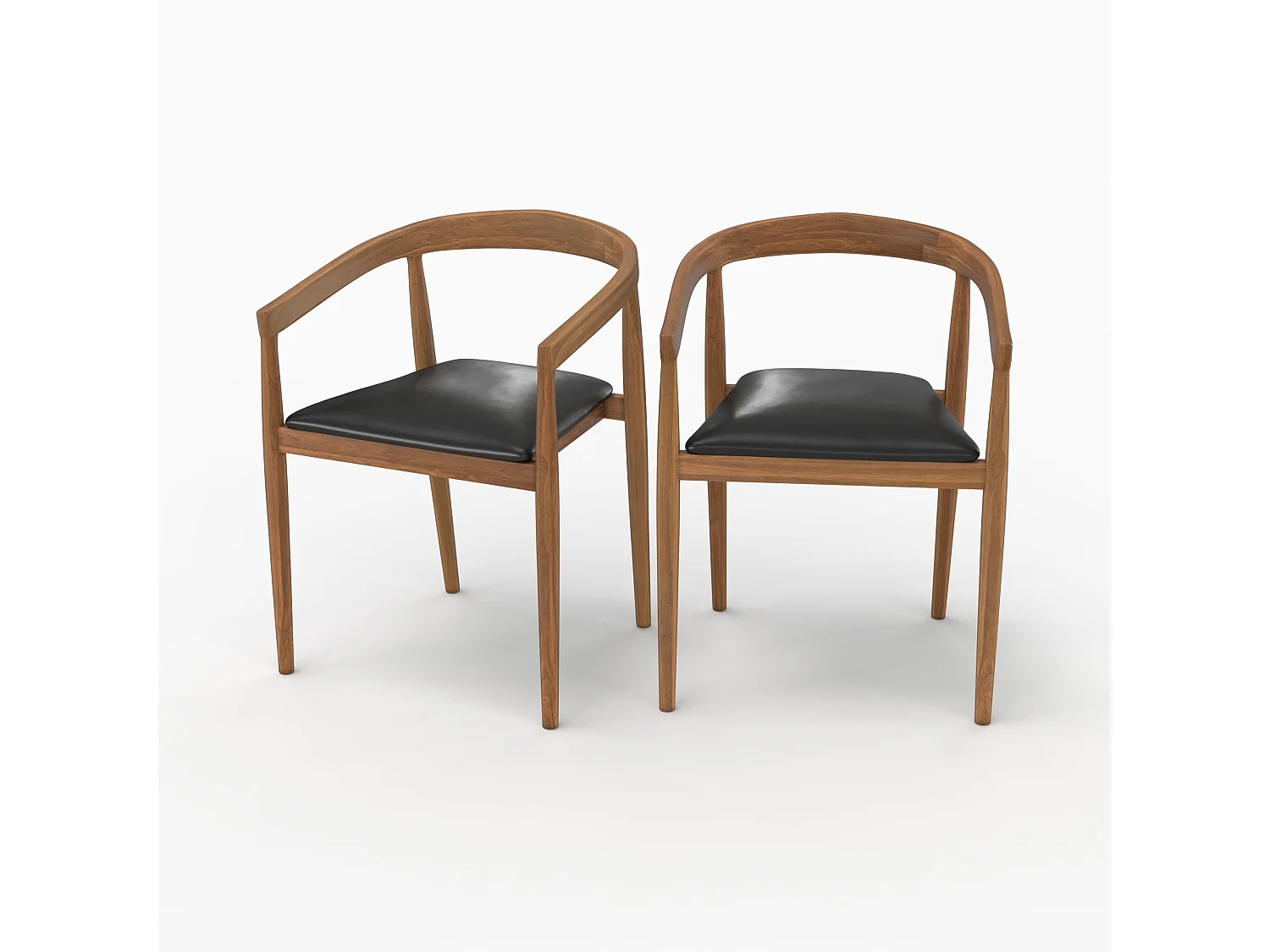 Set di 2 sedie in legno di teak verniciato e seduta in pelle nera - Bali