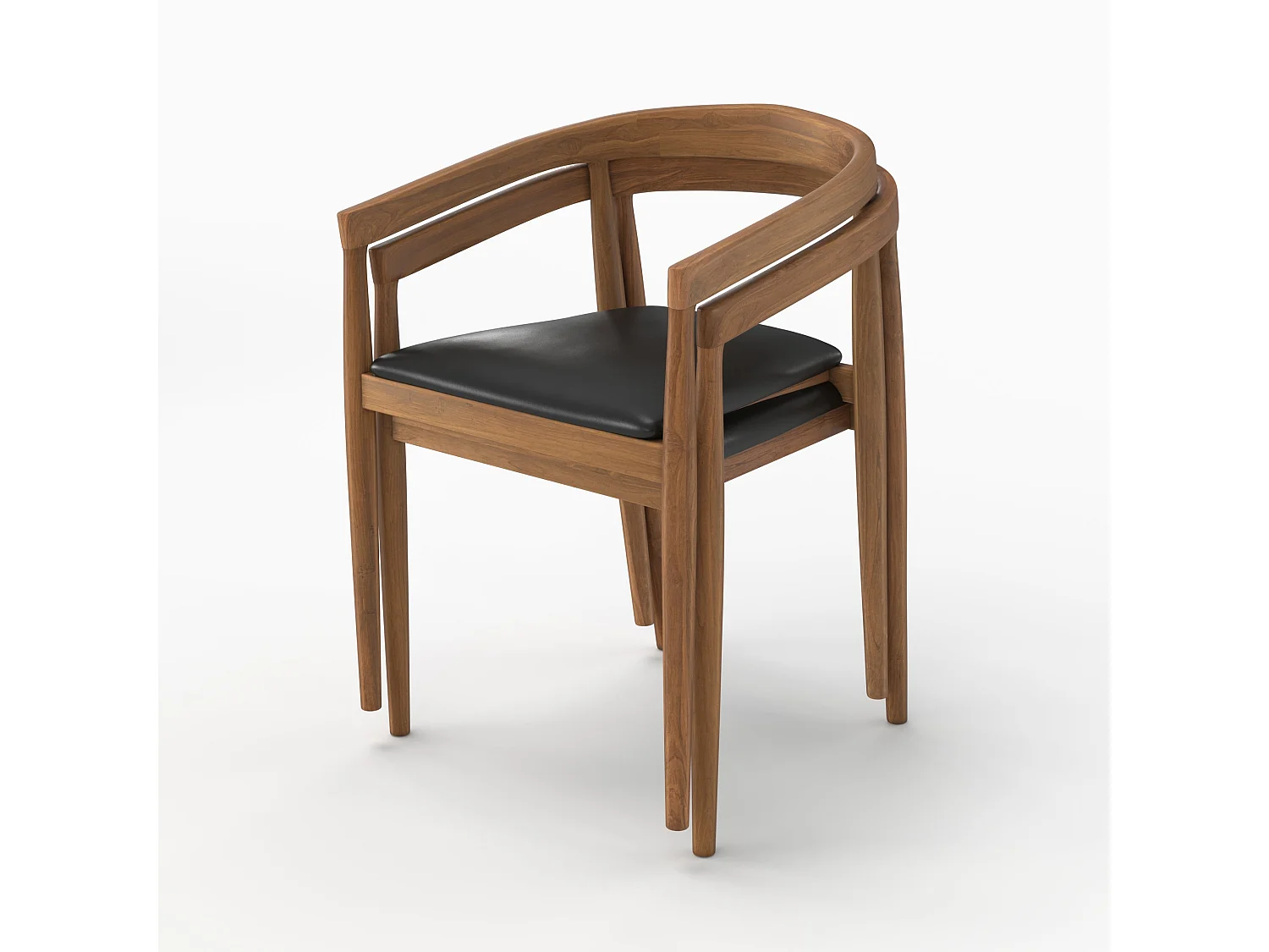 Set di 2 sedie in legno di teak verniciato e seduta in pelle nera - Bali