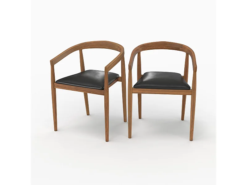 Set di 2 sedie in legno di teak verniciato e seduta in pelle nera - Bali