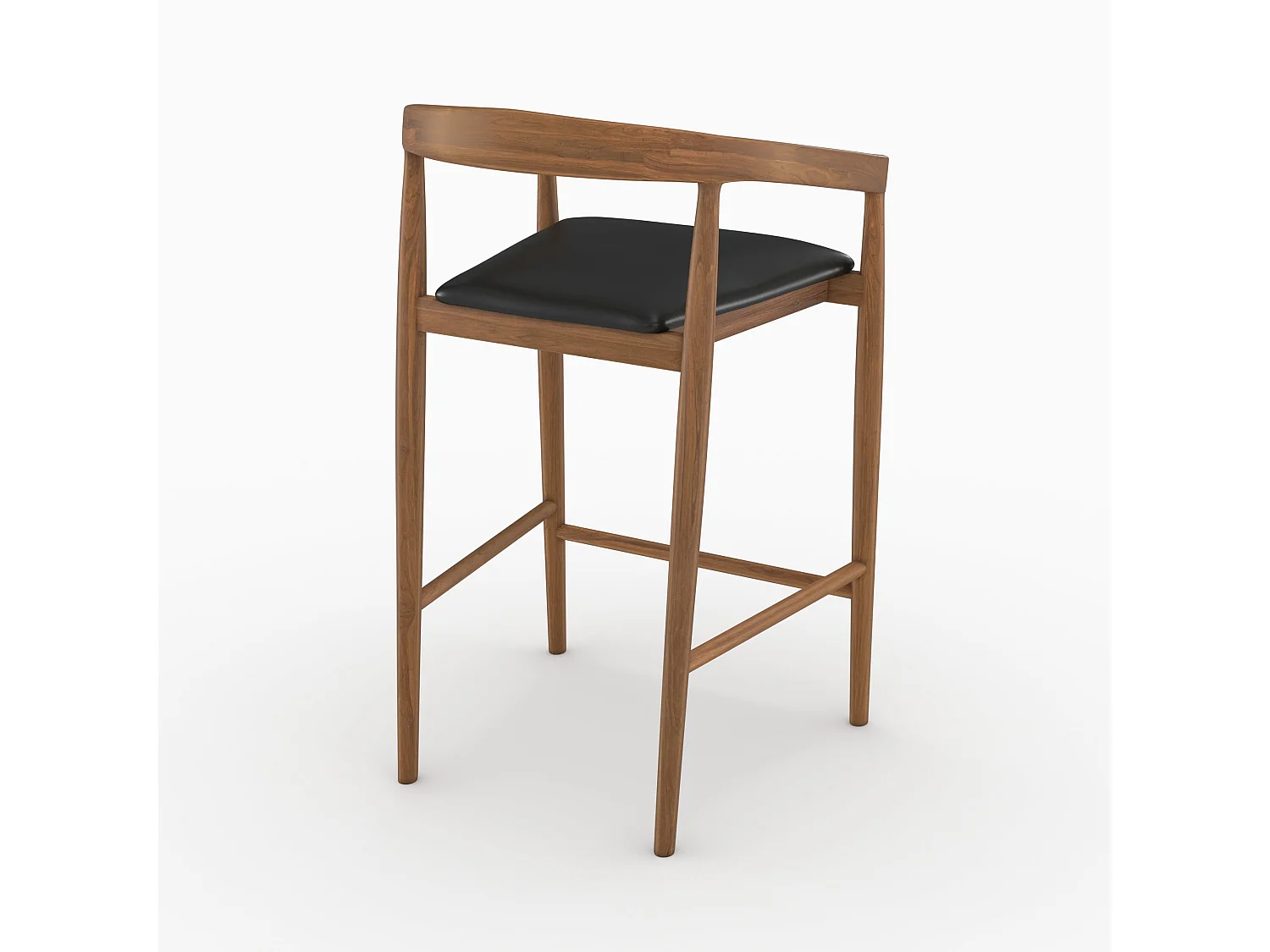 Lot de 2 chaises de bar 77 cm en teck vernis et assise en cuir noir - Bali