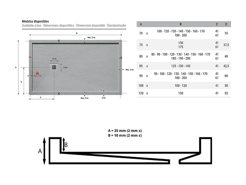 Receveur de douche 70 x 160 cm en résine SARIN noir Acier inoxydable