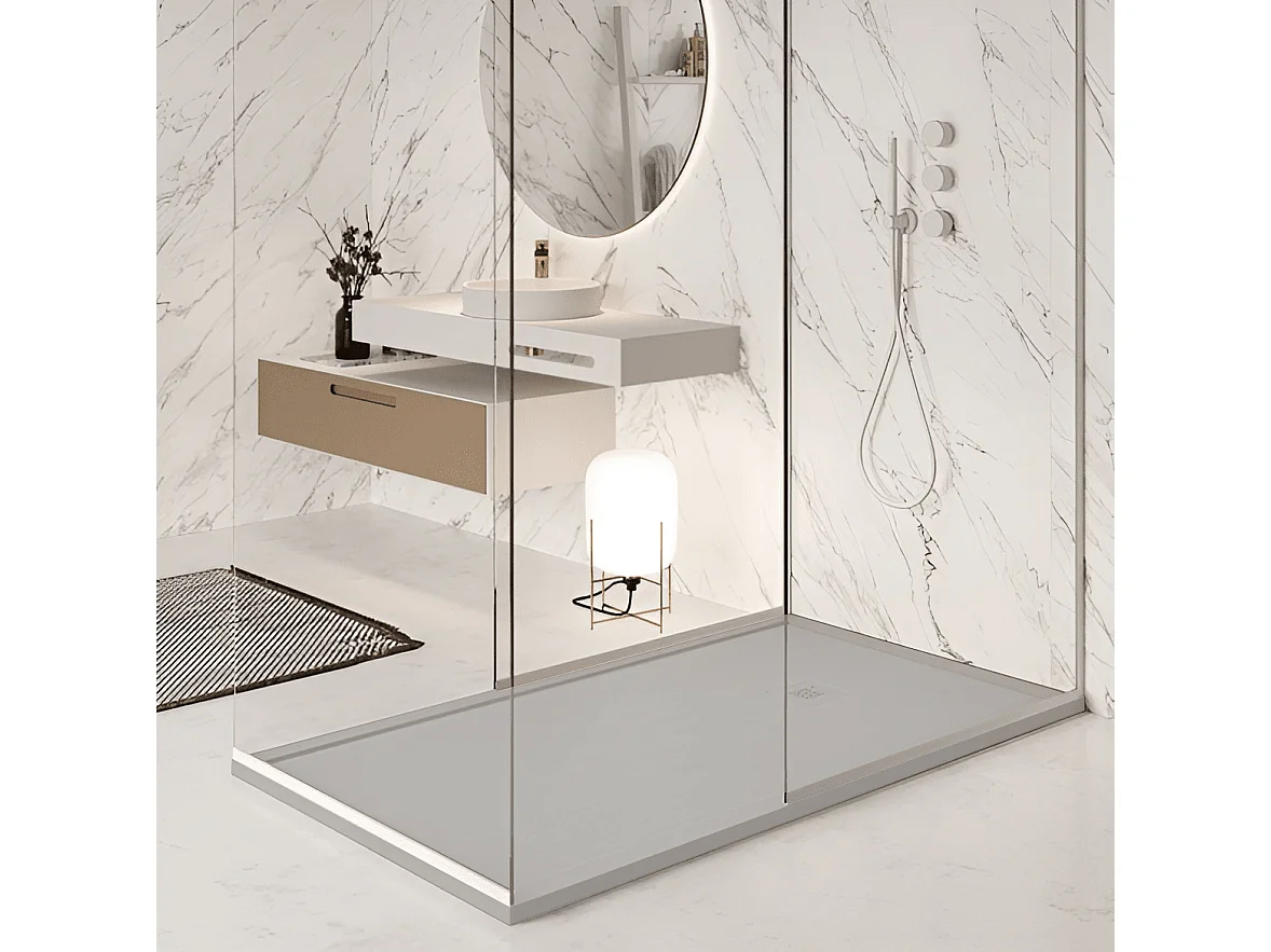 Receveur de douche 70 x 130 cm extra plat gris en résine minérale SARIN Acier inoxydable