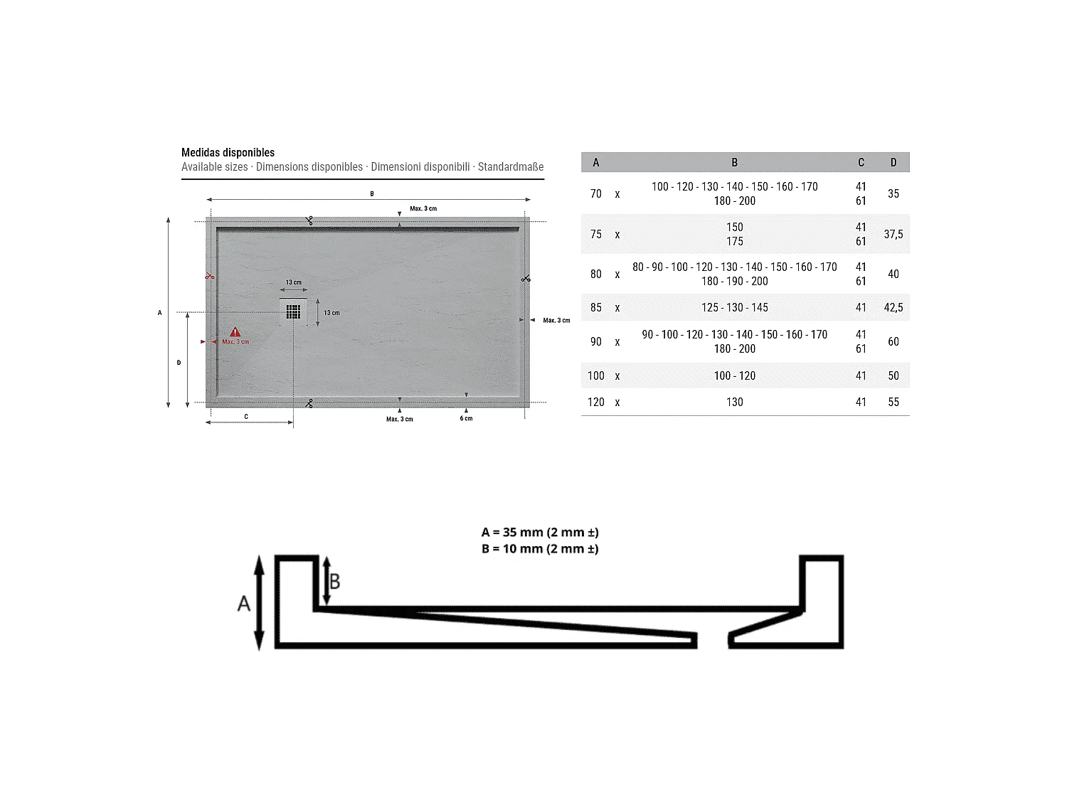 Receveur de douche 80 x 170 cm en résine SARIN blanc Acier inoxydable