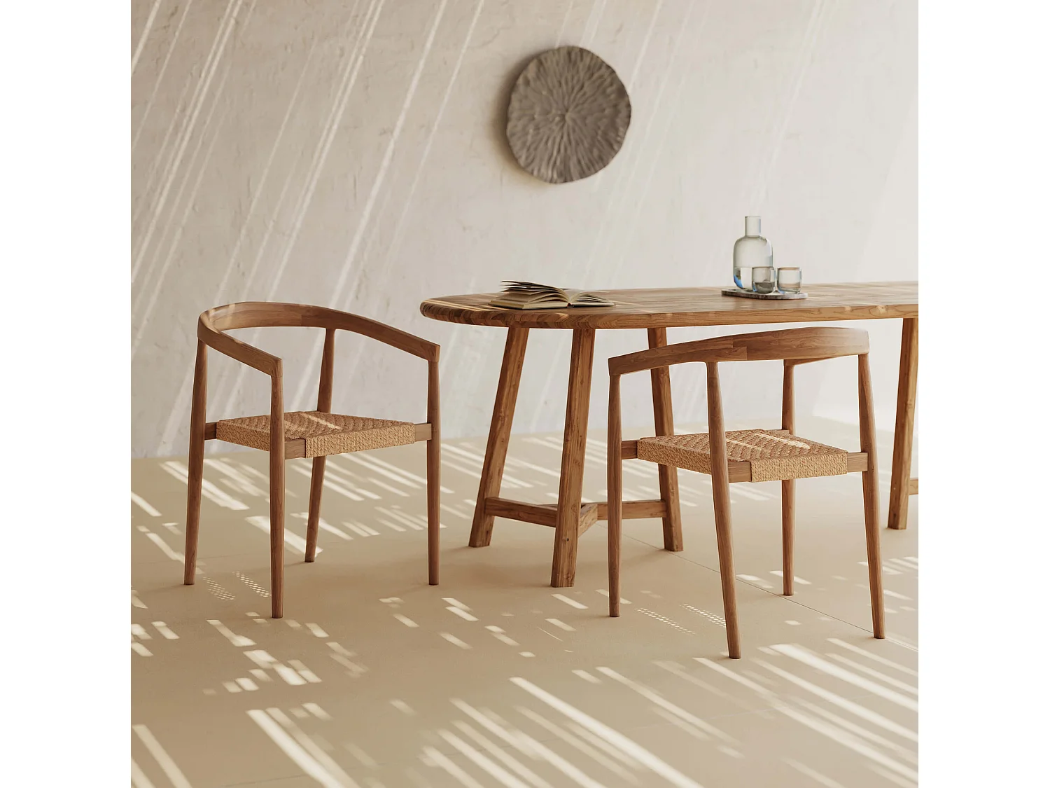 Set di 2 sedie in legno di teak verniciato e tessuto bouclé - Bali