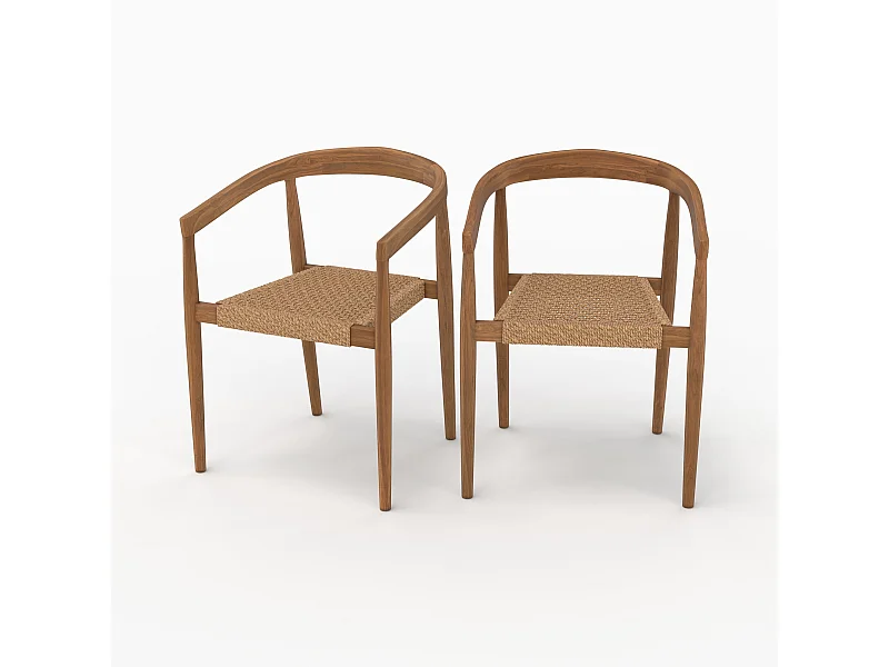 Lot de 2 chaises de jardin empilables en bois de teck vernis - Bali