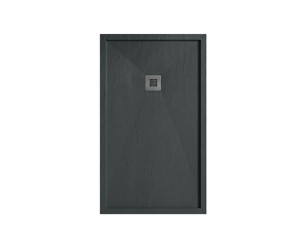 Mineralguss-Duschwanne extra flach mit Rand SARIN ANTHRAZIT 70x120 cm  Ablaufschutz in Chrom