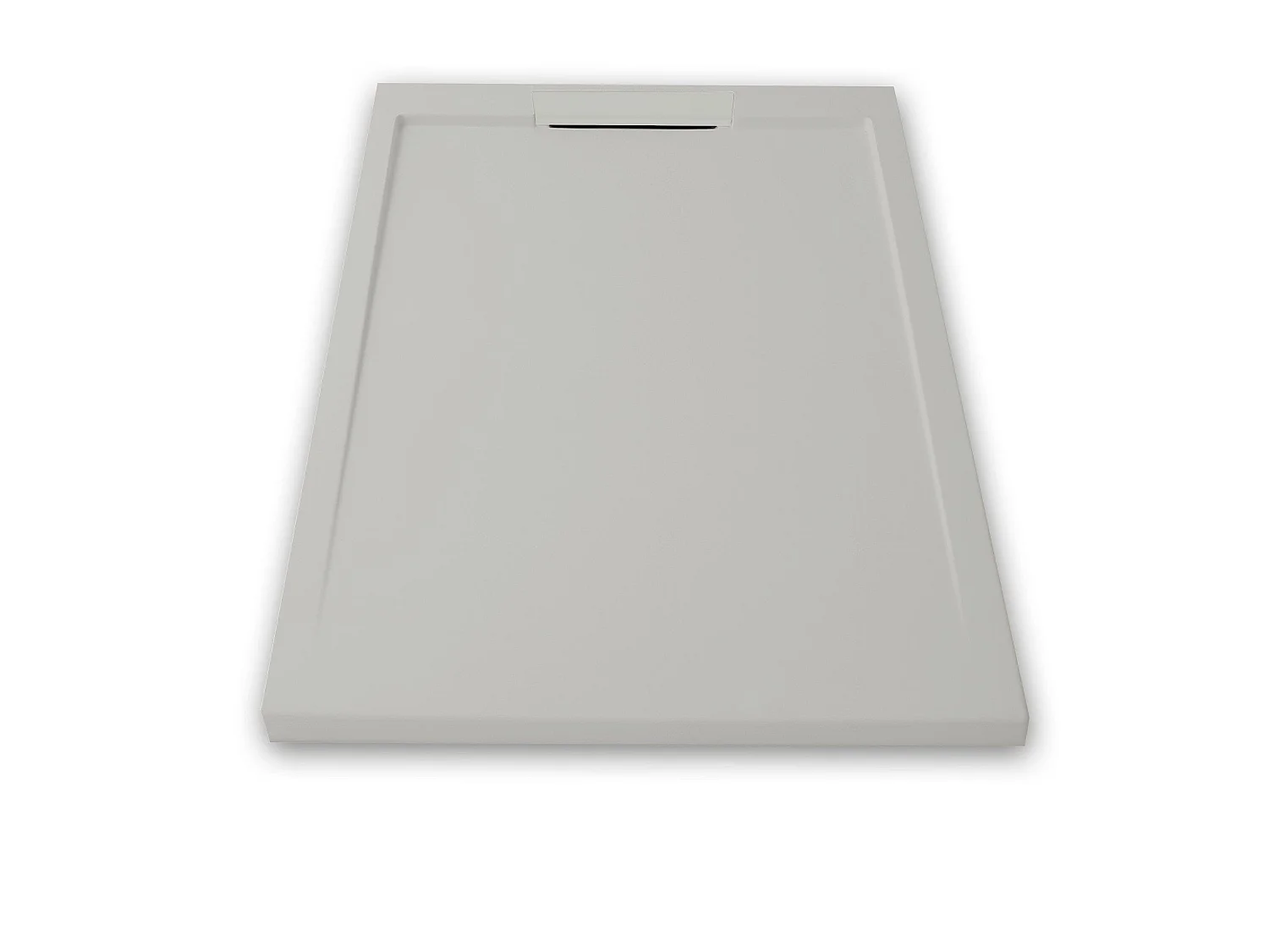 Mineralguss-Duschwanne extra flach LUX Schieferoptik grau 90x140cm Edelstahl in gleicher Farbe Auslaufschutz in Farbe