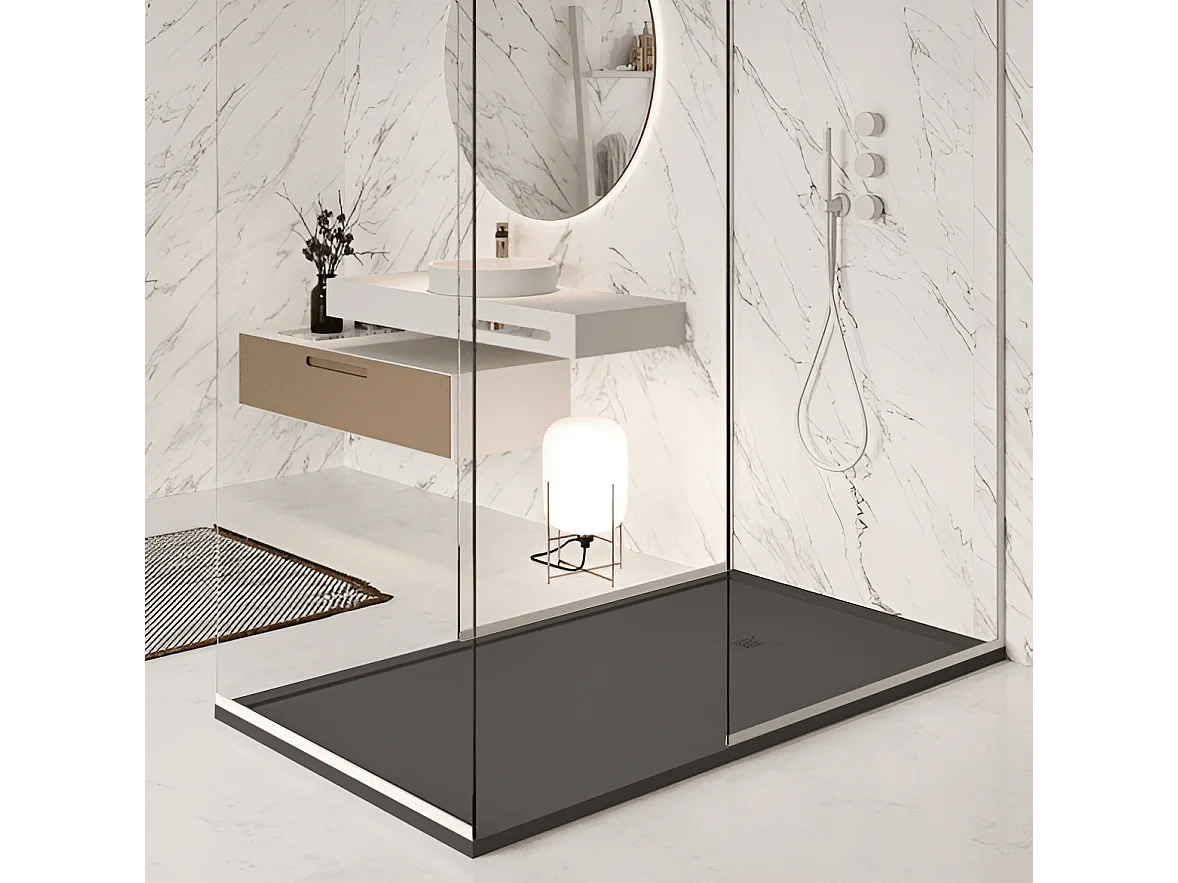 Receveur de douche 90 x 160 cm en résine SARIN anthracite Acier inoxydable