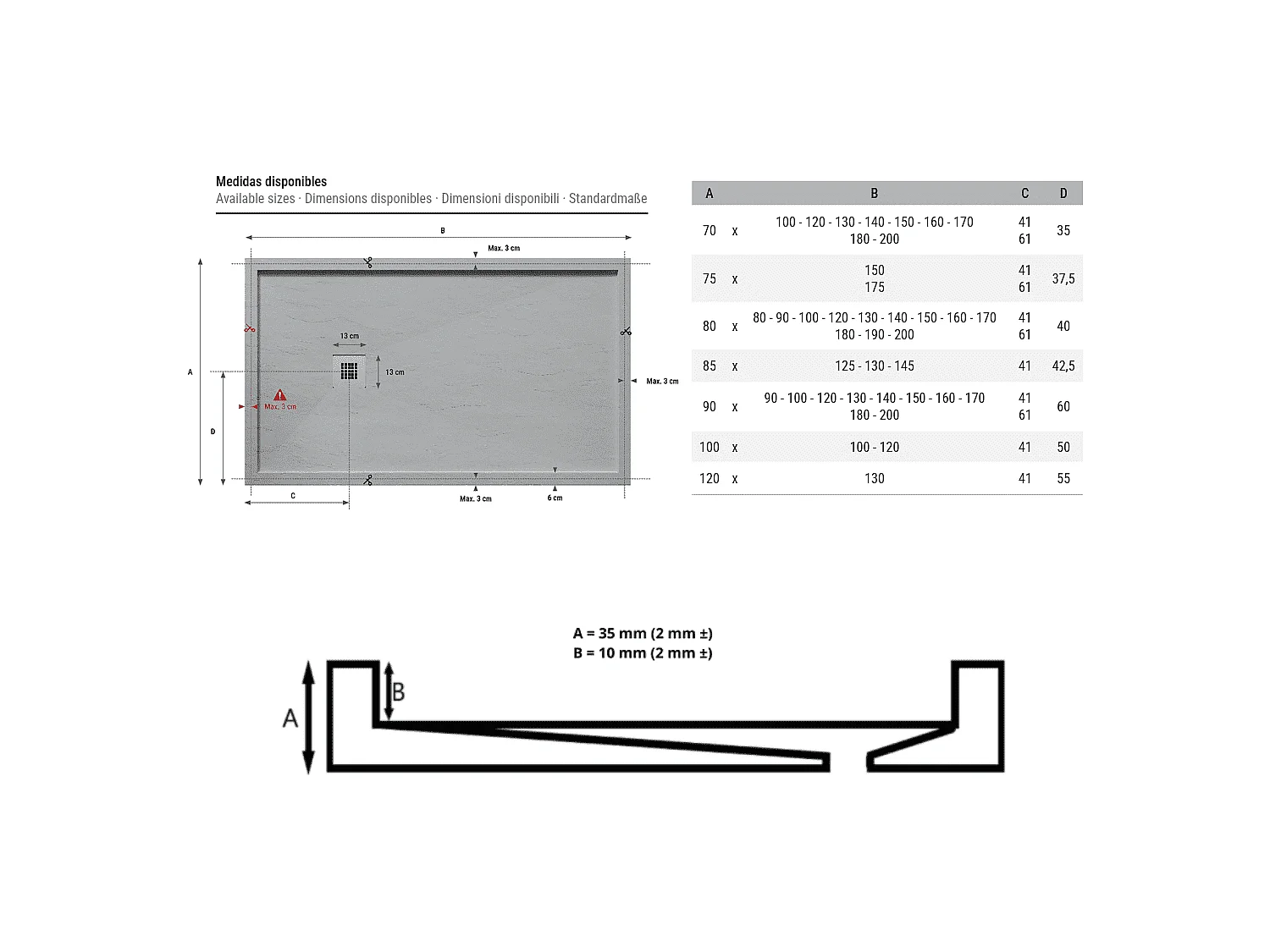Receveur de douche 80 x 200 cm extra plat blanc en résine minérale SARIN Couleur du receveur