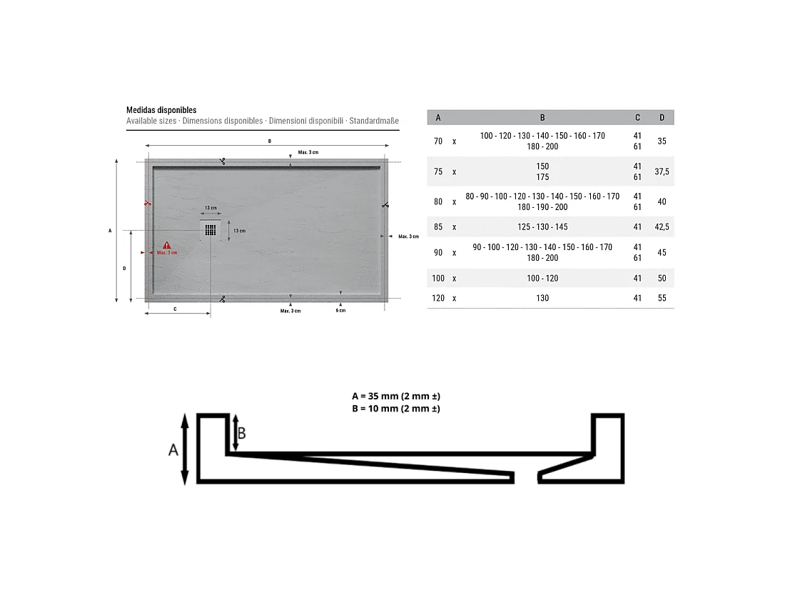 Plato de ducha resina SARIN negro  80x90 cm rejilla acero inox.