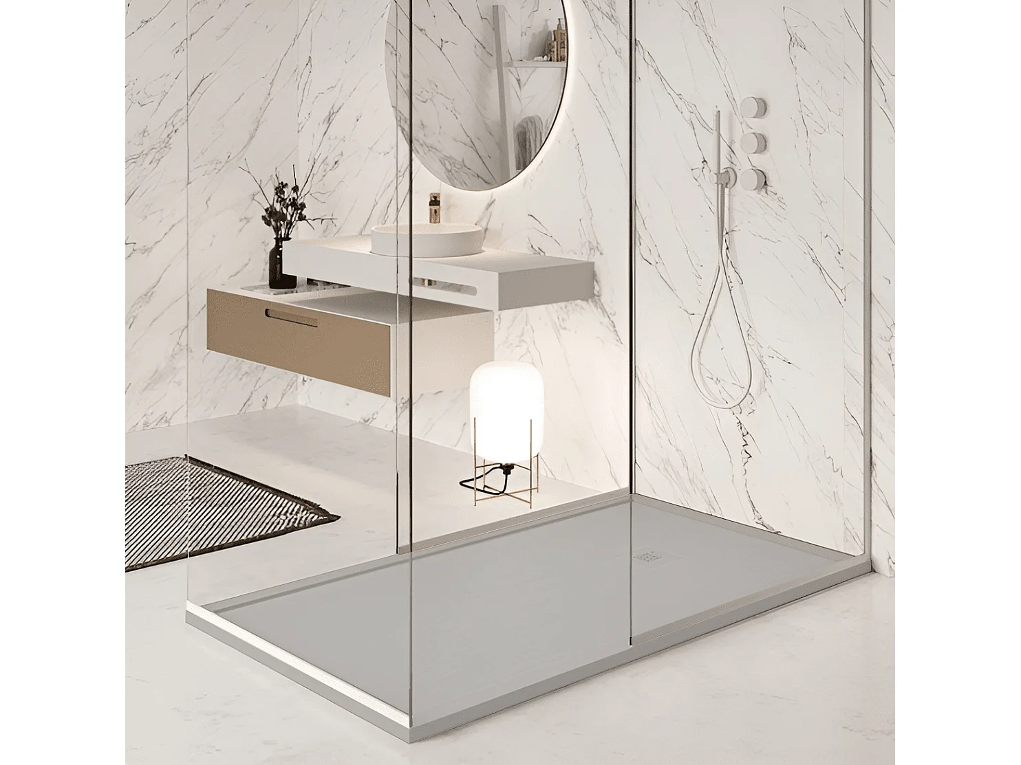 Receveur de douche 80 x 200 cm extra plat gris en résine minérale SARIN Acier inoxydable