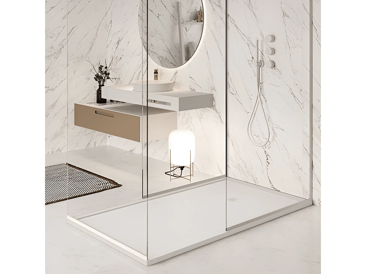 Receveur de douche 90 x 90 cm en résine SARIN blanc Acier inoxydable