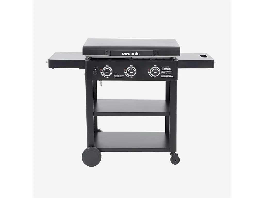 Plancha de gas 3 quemadores acero inoxidable con carrito, 12kw negro