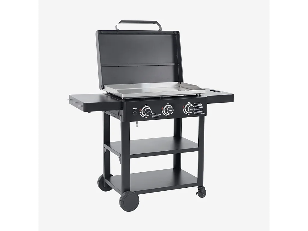 Plancha de gas 3 quemadores acero inoxidable con carrito, 12kw negro