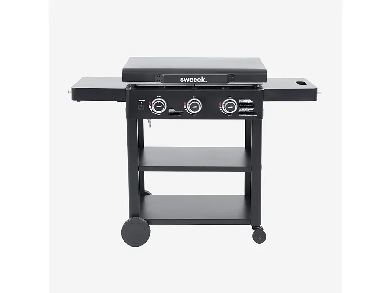 Plancha de gas 3 quemadores acero inoxidable con carrito, 12kw negro