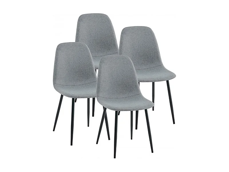 Lot de 4 Chaise de salle à manger avec assise rembourrée en tissu gris - Longueur 49 x Hauteur 86 x Profondeur 43 cm