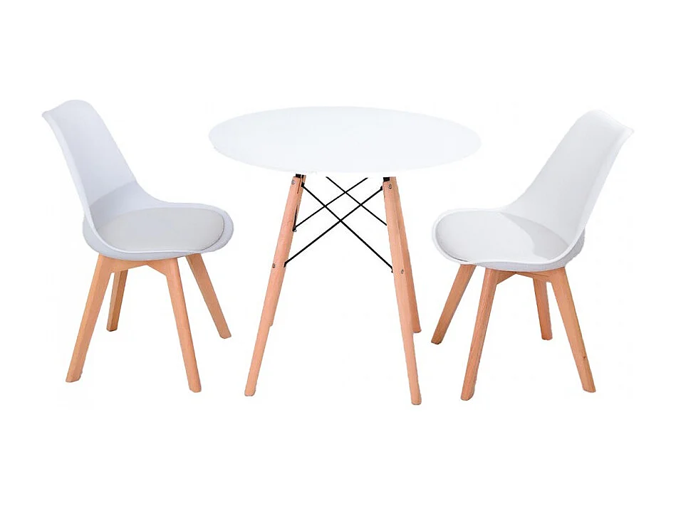 Lot de 4 Chaises de salle à manger avec coussin coloris blanc et pieds en bois - Longueur 42,5 x Hauteur 82,5 x Profondeur 42 cm